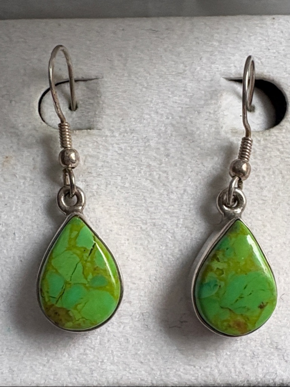 Sterling Silver Green Copper Turquoise Teardrop Dangle Earrings